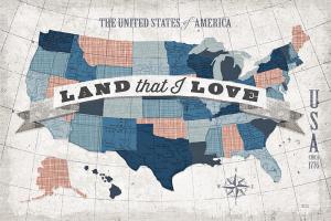 USA Modern Vintage Blue Grey Red with Words #38803 USA Modern Vintage Blue Grey Red with Words #38803