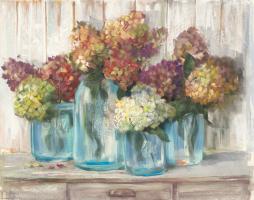 Hydrangeas in Glass Jars White Wood #42482 Hydrangeas in Glass Jars White Wood #42482