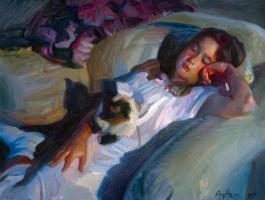 Young Girl with Cat #82197 Young Girl with Cat #82197