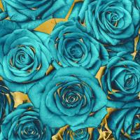 Roses - Teal on Gold #KTB113454 Roses - Teal on Gold #KTB113454