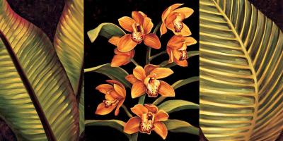 Orange Orchids and Palm Leaves #RDI4153 Orange Orchids and Palm Leaves #RDI4153
