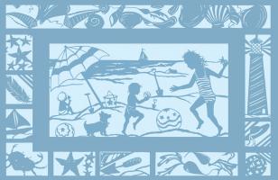 Seaside Scene with Border-Blue #76051 Seaside Scene with Border-Blue #76051