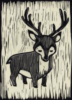 Deer Linocut #90958 Deer Linocut #90958